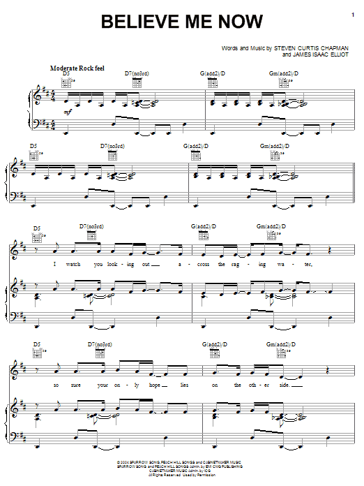 Download Steven Curtis Chapman Believe Me Now Sheet Music and learn how to play Piano, Vocal & Guitar (Right-Hand Melody) PDF digital score in minutes