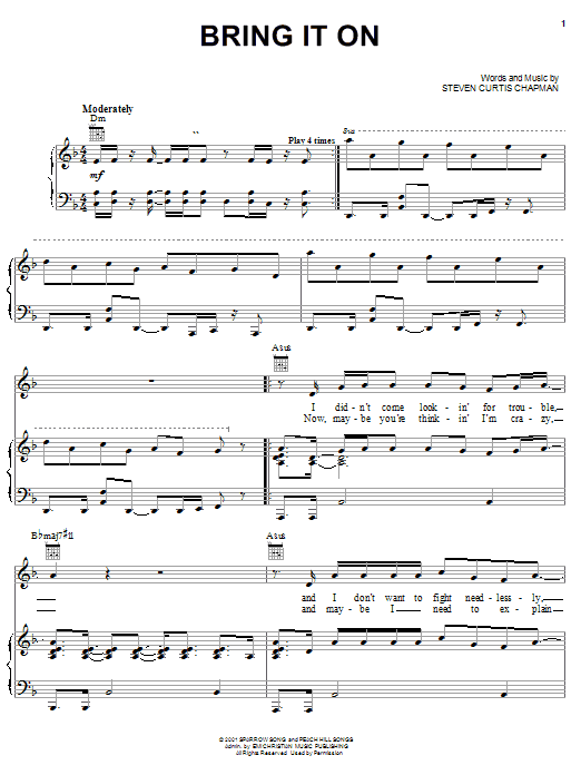 Download Steven Curtis Chapman Bring It On Sheet Music and learn how to play Piano, Vocal & Guitar (Right-Hand Melody) PDF digital score in minutes