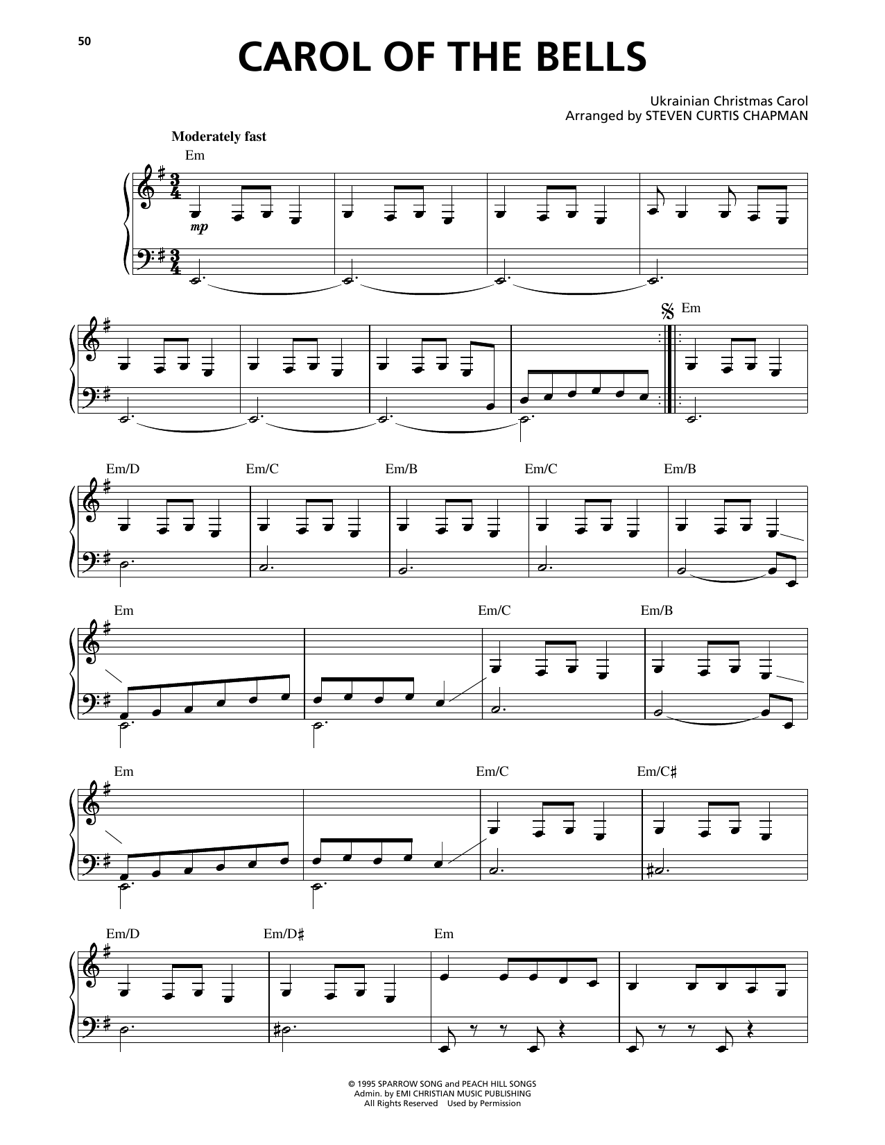 Download Steven Curtis Chapman Carol Of The Bells Sheet Music and learn how to play Piano Solo PDF digital score in minutes