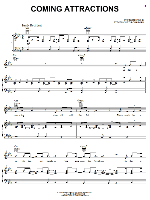 Download Steven Curtis Chapman Coming Attractions Sheet Music and learn how to play Piano, Vocal & Guitar (Right-Hand Melody) PDF digital score in minutes