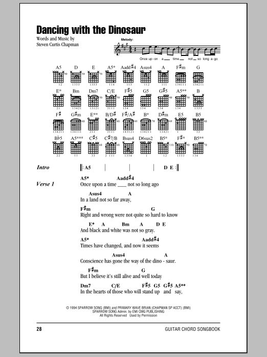 Download Steven Curtis Chapman Dancing With The Dinosaur Sheet Music and learn how to play Lyrics & Chords PDF digital score in minutes