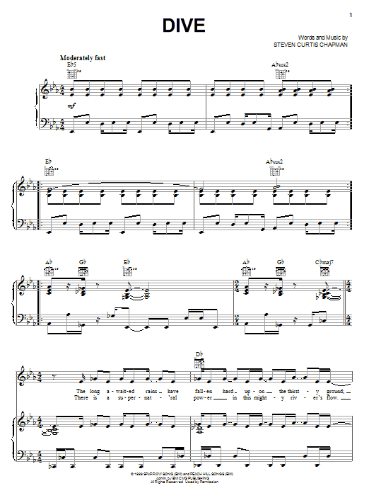 Download Steven Curtis Chapman Dive Sheet Music and learn how to play Piano, Vocal & Guitar (Right-Hand Melody) PDF digital score in minutes