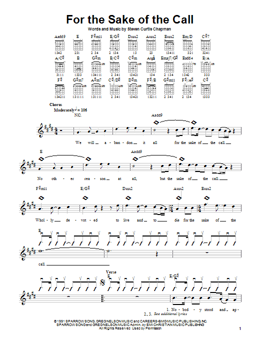 Download Steven Curtis Chapman For The Sake Of The Call Sheet Music and learn how to play Guitar with strumming patterns PDF digital score in minutes
