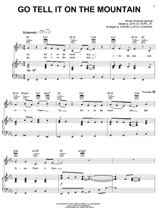 Download Steven Curtis Chapman Go, Tell It On The Mountain Sheet Music and learn how to play Piano, Vocal & Guitar (Right-Hand Melody) PDF digital score in minutes