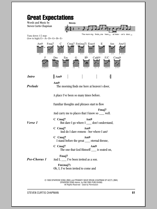 Download Steven Curtis Chapman Great Expectations Sheet Music and learn how to play Lyrics & Chords PDF digital score in minutes