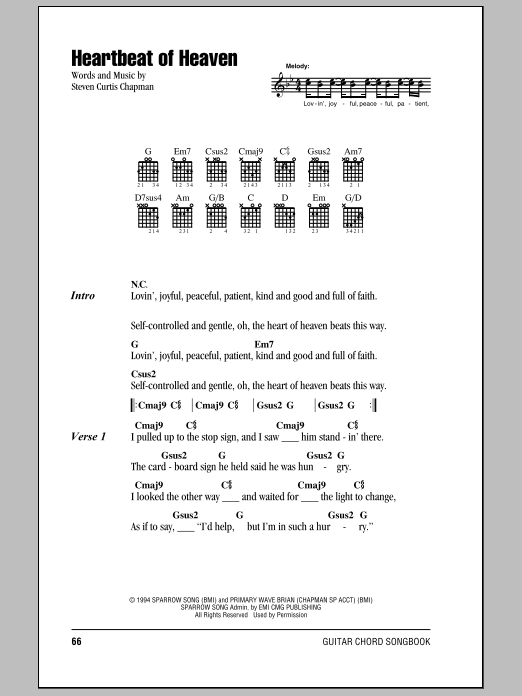 Download Steven Curtis Chapman Heartbeat Of Heaven Sheet Music and learn how to play Lyrics & Chords PDF digital score in minutes