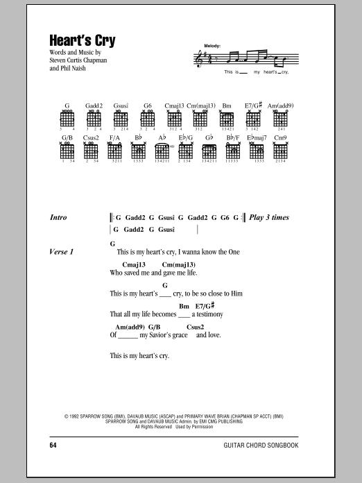 Download Steven Curtis Chapman Heart's Cry Sheet Music and learn how to play Lyrics & Chords PDF digital score in minutes