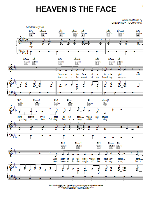 Download Steven Curtis Chapman Heaven Is The Face Sheet Music and learn how to play Piano, Vocal & Guitar (Right-Hand Melody) PDF digital score in minutes