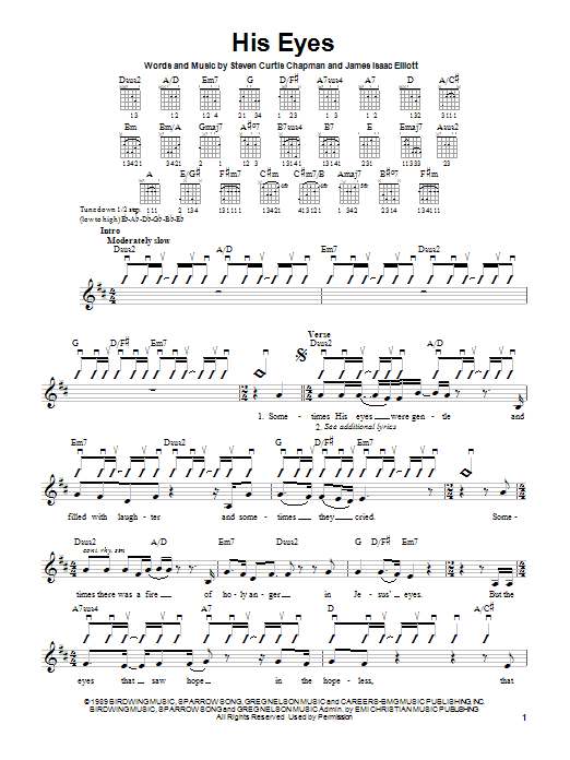 Download Steven Curtis Chapman His Eyes Sheet Music and learn how to play Guitar with strumming patterns PDF digital score in minutes