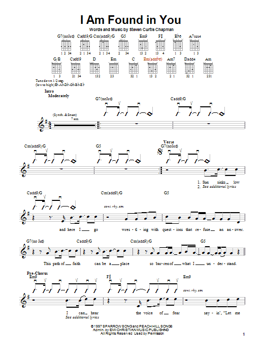 Download Steven Curtis Chapman I Am Found In You Sheet Music and learn how to play Guitar with strumming patterns PDF digital score in minutes