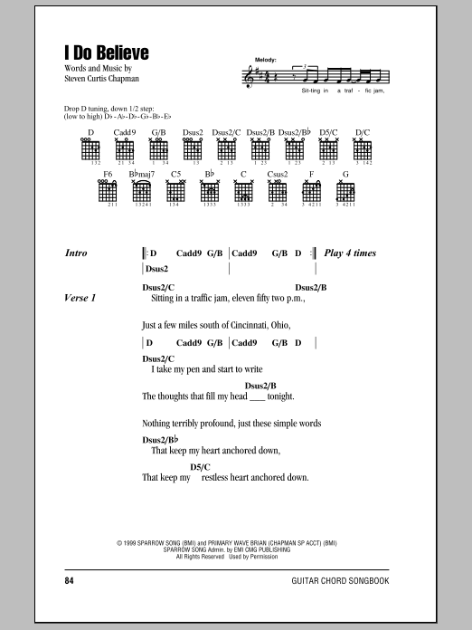 Download Steven Curtis Chapman I Do Believe Sheet Music and learn how to play Lyrics & Chords PDF digital score in minutes
