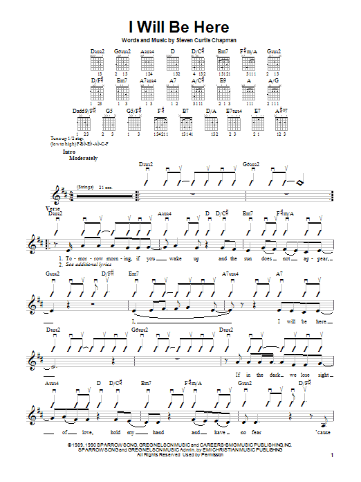 Download Steven Curtis Chapman I Will Be Here Sheet Music and learn how to play Guitar with strumming patterns PDF digital score in minutes