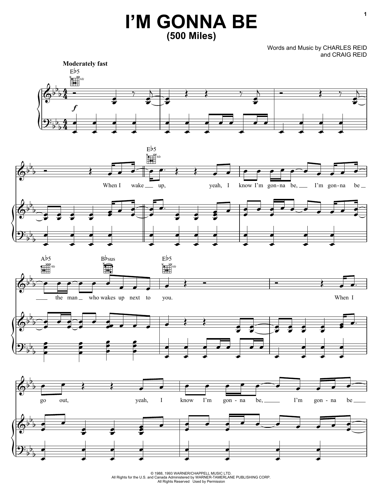 Download Steven Curtis Chapman I'm Gonna Be (500 Miles) Sheet Music and learn how to play Piano, Vocal & Guitar (Right-Hand Melody) PDF digital score in minutes