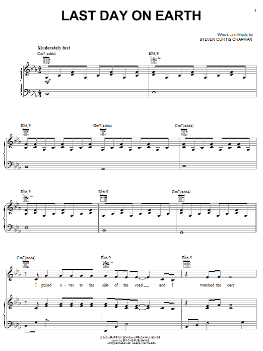 Download Steven Curtis Chapman Last Day On Earth Sheet Music and learn how to play Piano, Vocal & Guitar (Right-Hand Melody) PDF digital score in minutes