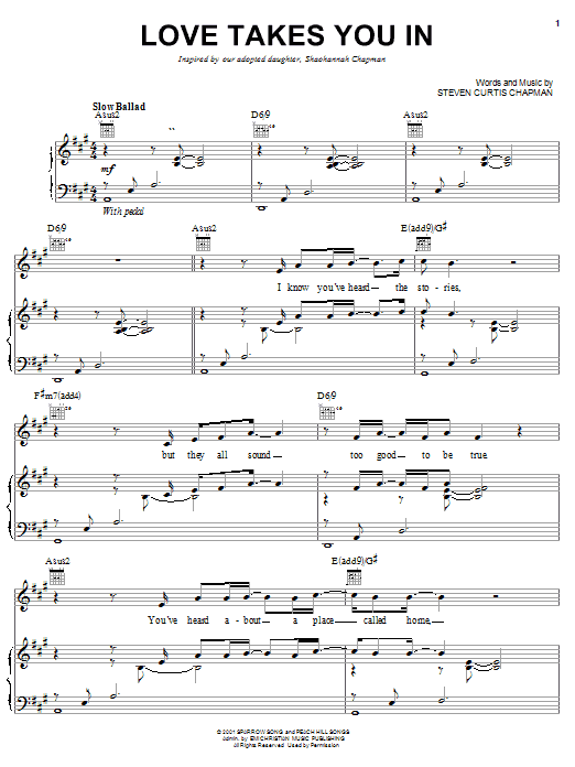 Download Steven Curtis Chapman Love Takes You In Sheet Music and learn how to play Piano, Vocal & Guitar (Right-Hand Melody) PDF digital score in minutes