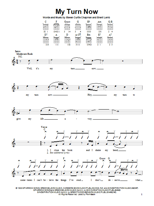 Download Steven Curtis Chapman My Turn Now Sheet Music and learn how to play Guitar with strumming patterns PDF digital score in minutes