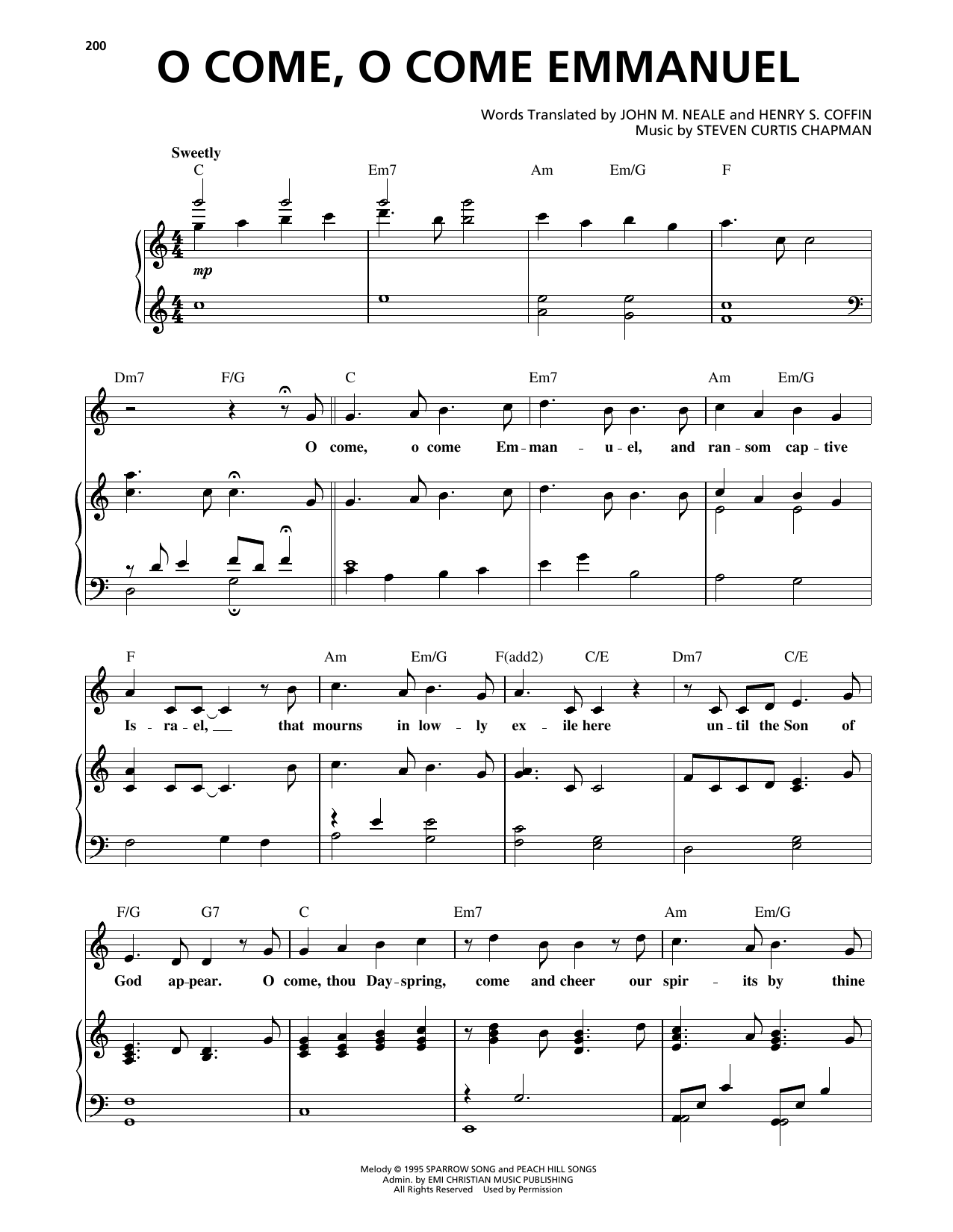 Download Steven Curtis Chapman O Come, O Come Emmanuel Sheet Music and learn how to play Piano, Vocal & Guitar Chords (Right-Hand Melody) PDF digital score in minutes