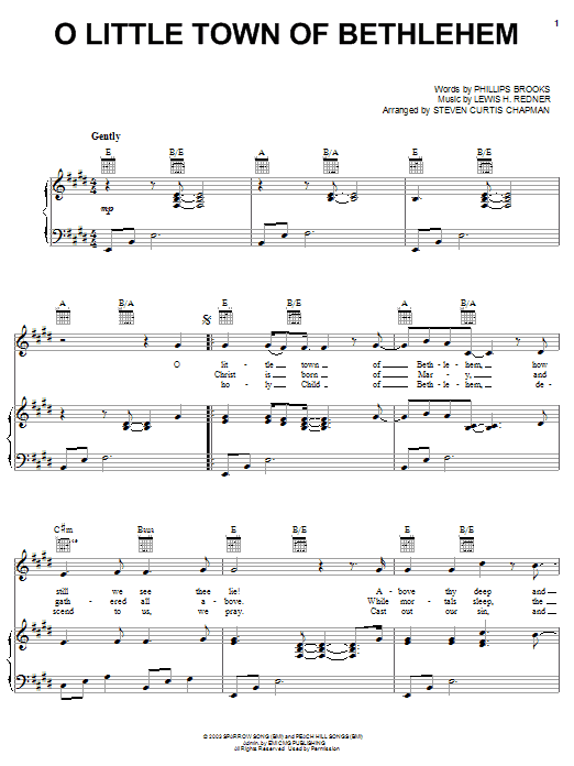Download Steven Curtis Chapman O Little Town Of Bethlehem Sheet Music and learn how to play Piano, Vocal & Guitar (Right-Hand Melody) PDF digital score in minutes