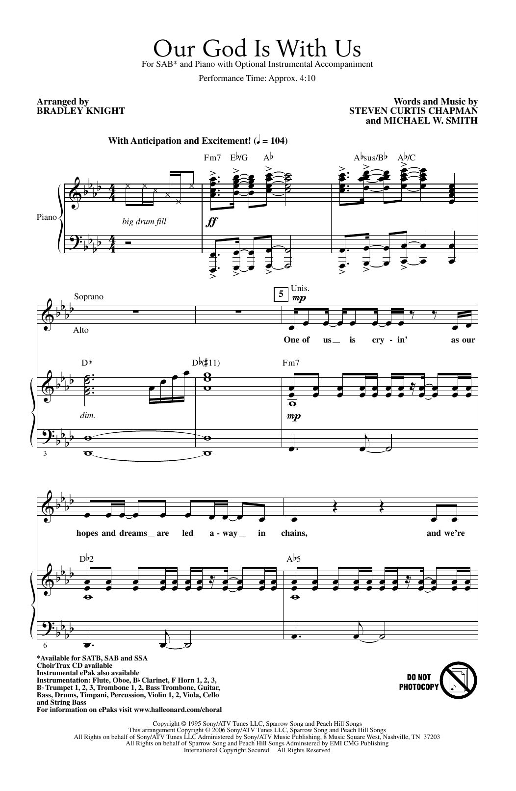 Download Steven Curtis Chapman Our God Is With Us (arr. Bradley Knight) Sheet Music and learn how to play SATB Choir PDF digital score in minutes