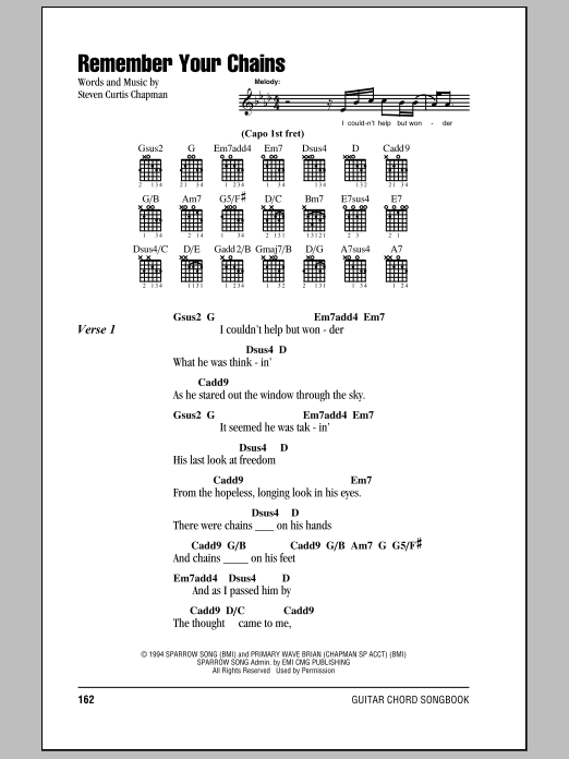 Download Steven Curtis Chapman Remember Your Chains Sheet Music and learn how to play Lyrics & Chords PDF digital score in minutes
