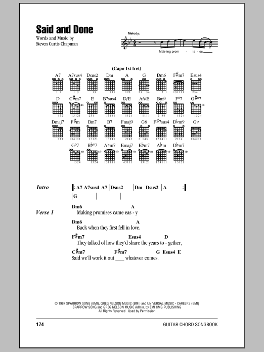 Download Steven Curtis Chapman Said And Done Sheet Music and learn how to play Lyrics & Chords PDF digital score in minutes