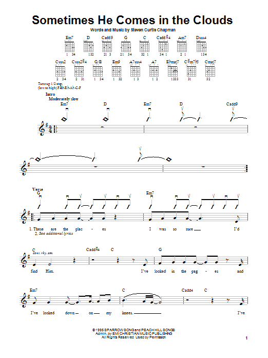 Download Steven Curtis Chapman Sometimes He Comes In The Clouds Sheet Music and learn how to play Easy Guitar PDF digital score in minutes