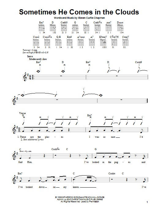 Download Steven Curtis Chapman Sometimes He Comes In The Clouds Sheet Music and learn how to play Piano, Vocal & Guitar (Right-Hand Melody) PDF digital score in minutes