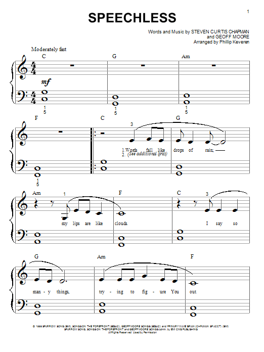 Download Steven Curtis Chapman Speechless Sheet Music and learn how to play Piano (Big Notes) PDF digital score in minutes