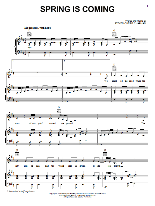 Download Steven Curtis Chapman Spring Is Coming Sheet Music and learn how to play Piano, Vocal & Guitar (Right-Hand Melody) PDF digital score in minutes