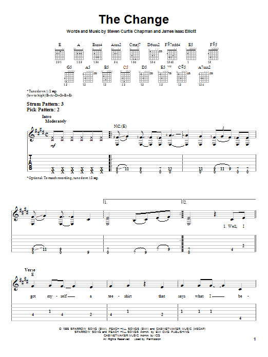 Download Steven Curtis Chapman The Change Sheet Music and learn how to play Easy Guitar Tab PDF digital score in minutes