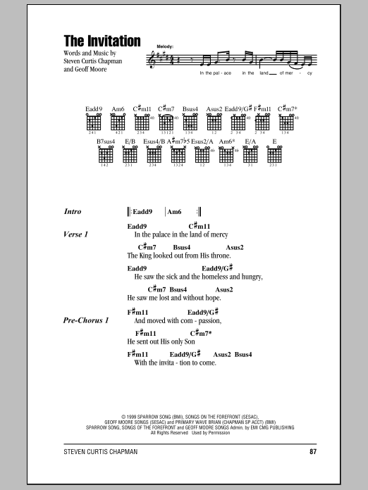 Download Steven Curtis Chapman The Invitation Sheet Music and learn how to play Lyrics & Chords PDF digital score in minutes