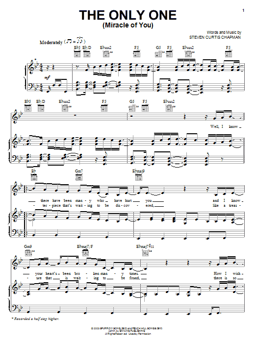 Download Steven Curtis Chapman The Only One (Miracle Of You) Sheet Music and learn how to play Piano, Vocal & Guitar (Right-Hand Melody) PDF digital score in minutes