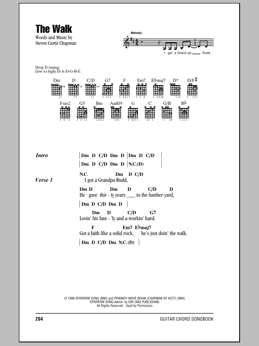 Download Steven Curtis Chapman The Walk Sheet Music and learn how to play Lyrics & Chords PDF digital score in minutes