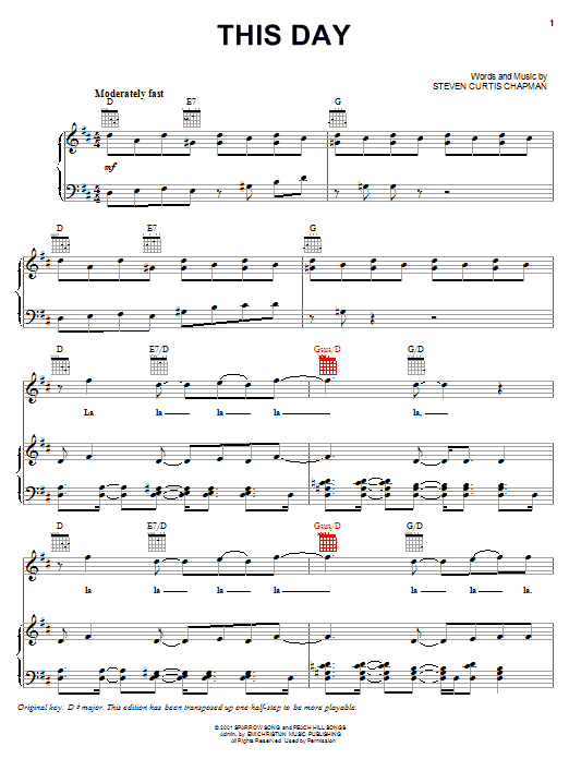 Download Steven Curtis Chapman This Day Sheet Music and learn how to play Piano, Vocal & Guitar (Right-Hand Melody) PDF digital score in minutes