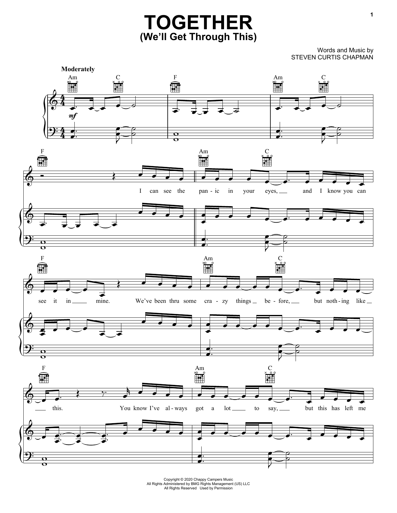 Download Steven Curtis Chapman Together (We'll Get Through This) (feat. Brad Paisley, Tasha Cobbs Leonard & Lau Sheet Music and learn how to play Piano, Vocal & Guitar Chords (Right-Hand Melody) PDF digital score in minutes