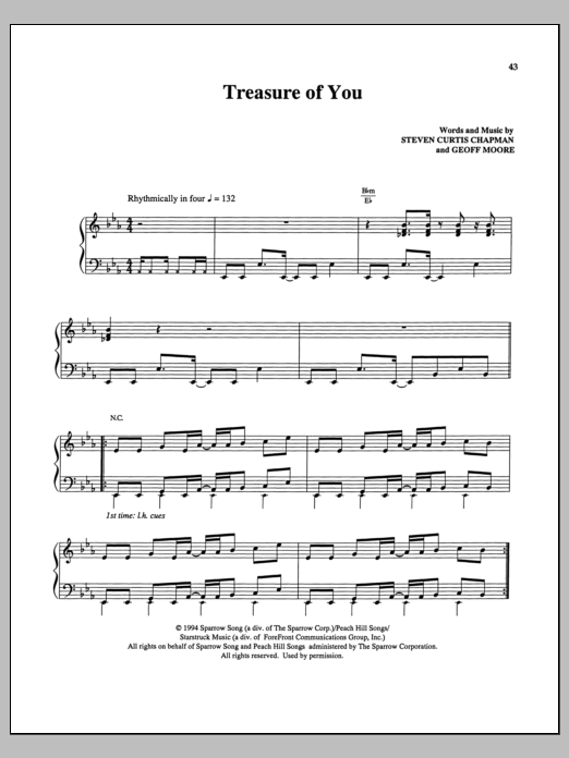 Download Steven Curtis Chapman Treasure Of You Sheet Music and learn how to play Piano, Vocal & Guitar (Right-Hand Melody) PDF digital score in minutes