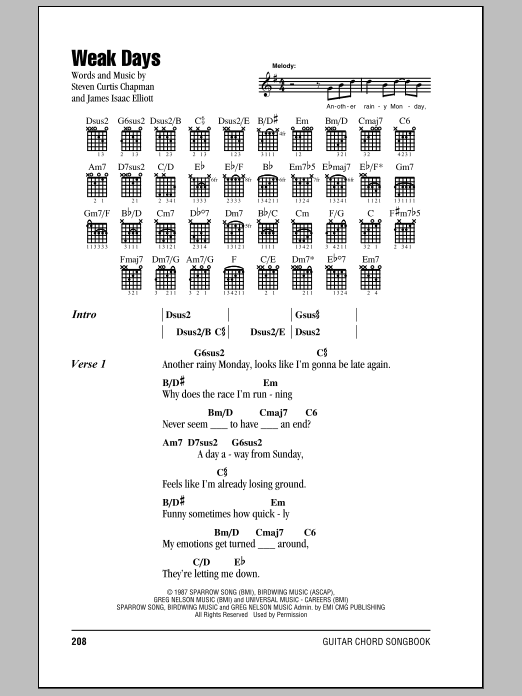 Download Steven Curtis Chapman Weak Days Sheet Music and learn how to play Lyrics & Chords PDF digital score in minutes