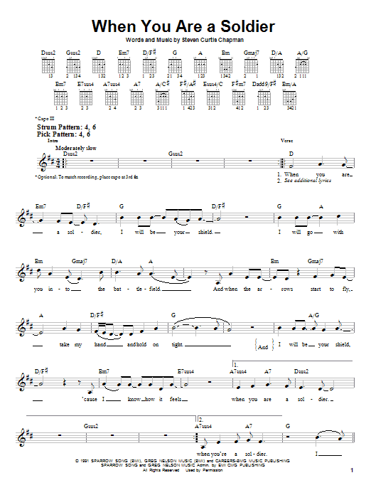 Download Steven Curtis Chapman When You Are A Soldier Sheet Music and learn how to play Lyrics & Chords PDF digital score in minutes