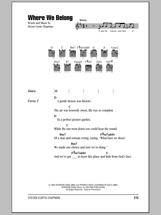 Download Steven Curtis Chapman Where We Belong Sheet Music and learn how to play Lyrics & Chords PDF digital score in minutes