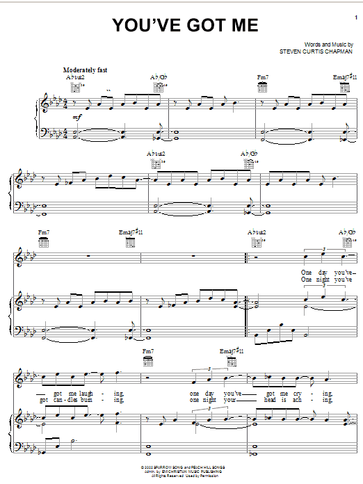 Download Steven Curtis Chapman You've Got Me Sheet Music and learn how to play Piano, Vocal & Guitar (Right-Hand Melody) PDF digital score in minutes