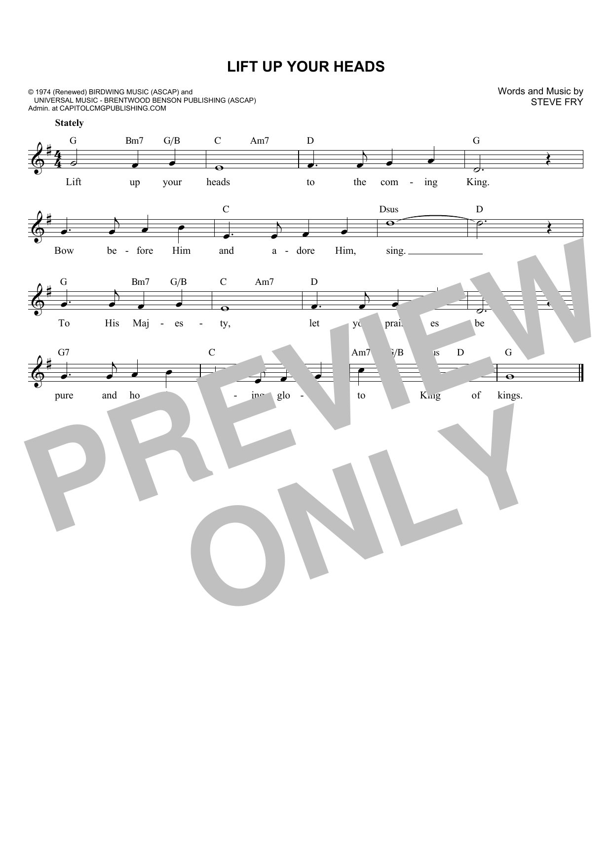 Download Steven Fry Lift Up Your Heads Sheet Music and learn how to play Melody Line, Lyrics & Chords PDF digital score in minutes