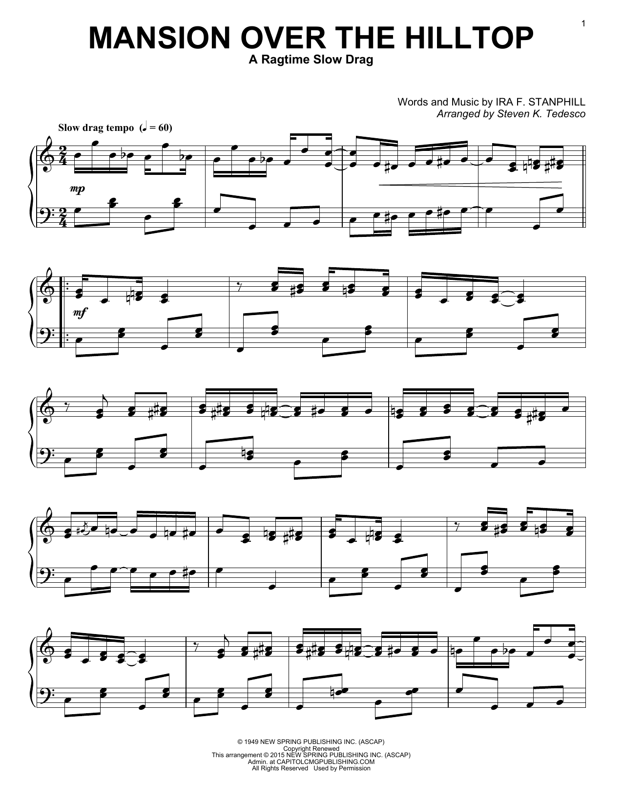 Download Steven K. Tedesco Mansion Over The Hilltop Sheet Music and learn how to play Piano PDF digital score in minutes