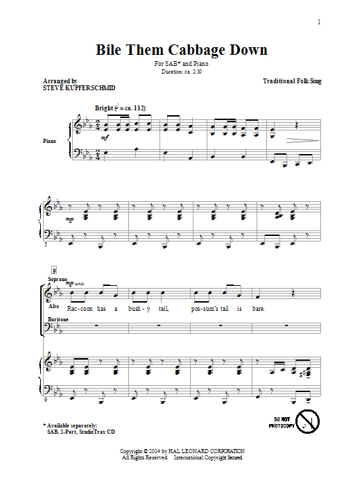 Download Steven Kupferschmid Boil Them Cabbage Down Sheet Music and learn how to play 2-Part Choir PDF digital score in minutes