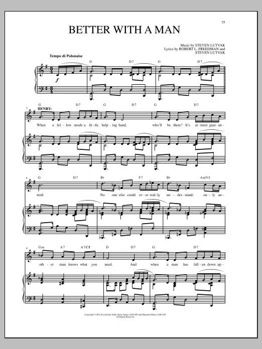 Download Steven Lutvak Better With A Man Sheet Music and learn how to play Piano & Vocal PDF digital score in minutes