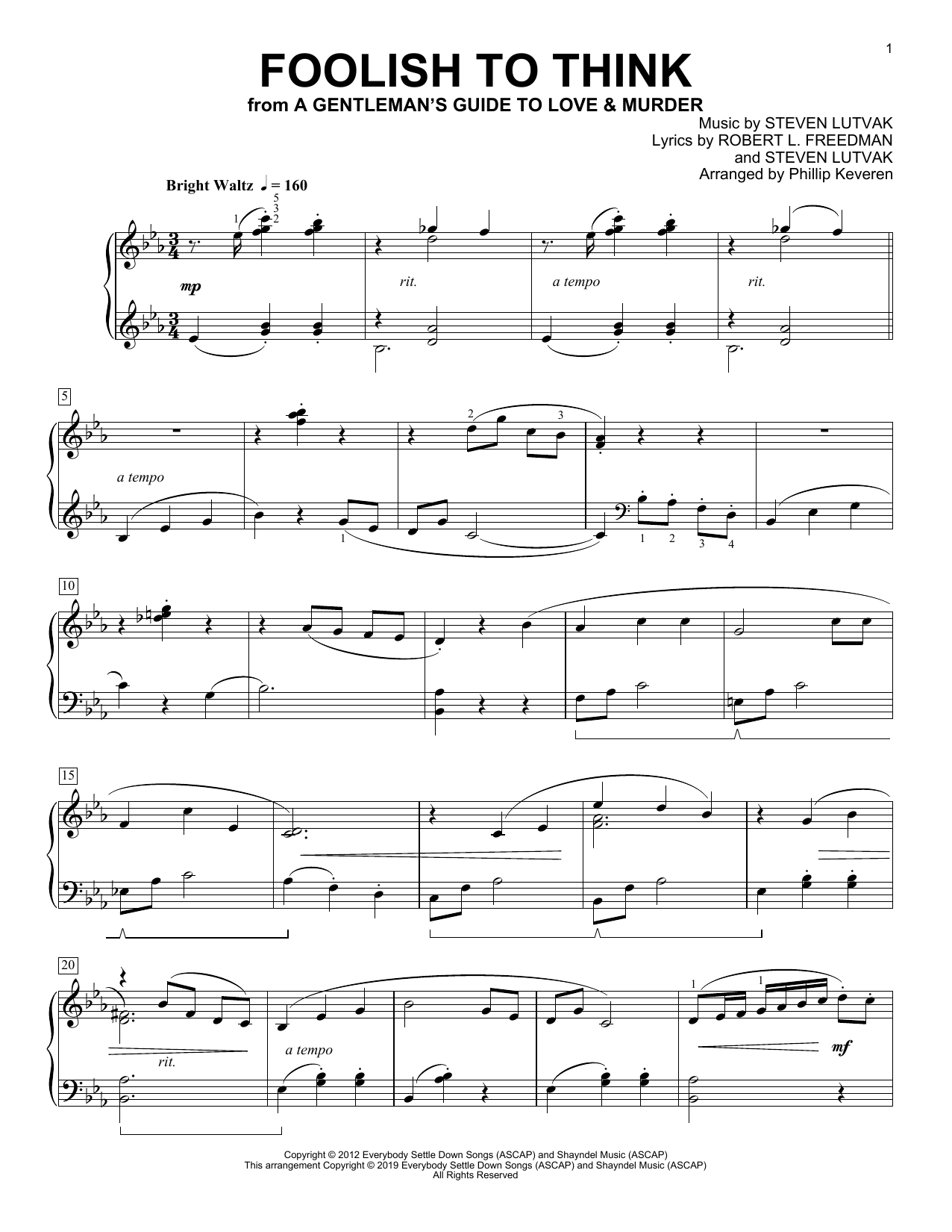 Download Steven Lutvak Foolish To Think [Classical version] (A Gentleman's Guide To Love & Murder) (arr Sheet Music and learn how to play Piano Solo PDF digital score in minutes