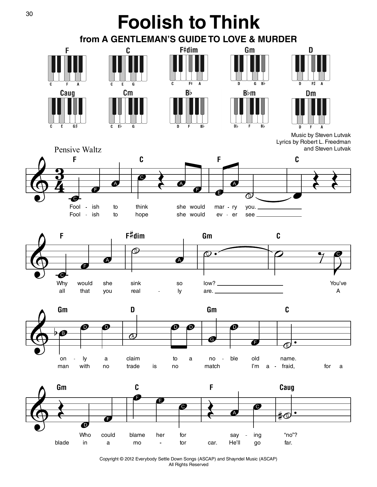 Download Steven Lutvak Foolish To Think Sheet Music and learn how to play Piano & Vocal PDF digital score in minutes