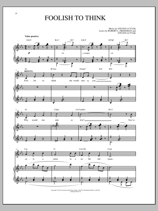 Download Steven Lutvak Foolish To Think Sheet Music and learn how to play Piano, Vocal & Guitar (Right-Hand Melody) PDF digital score in minutes