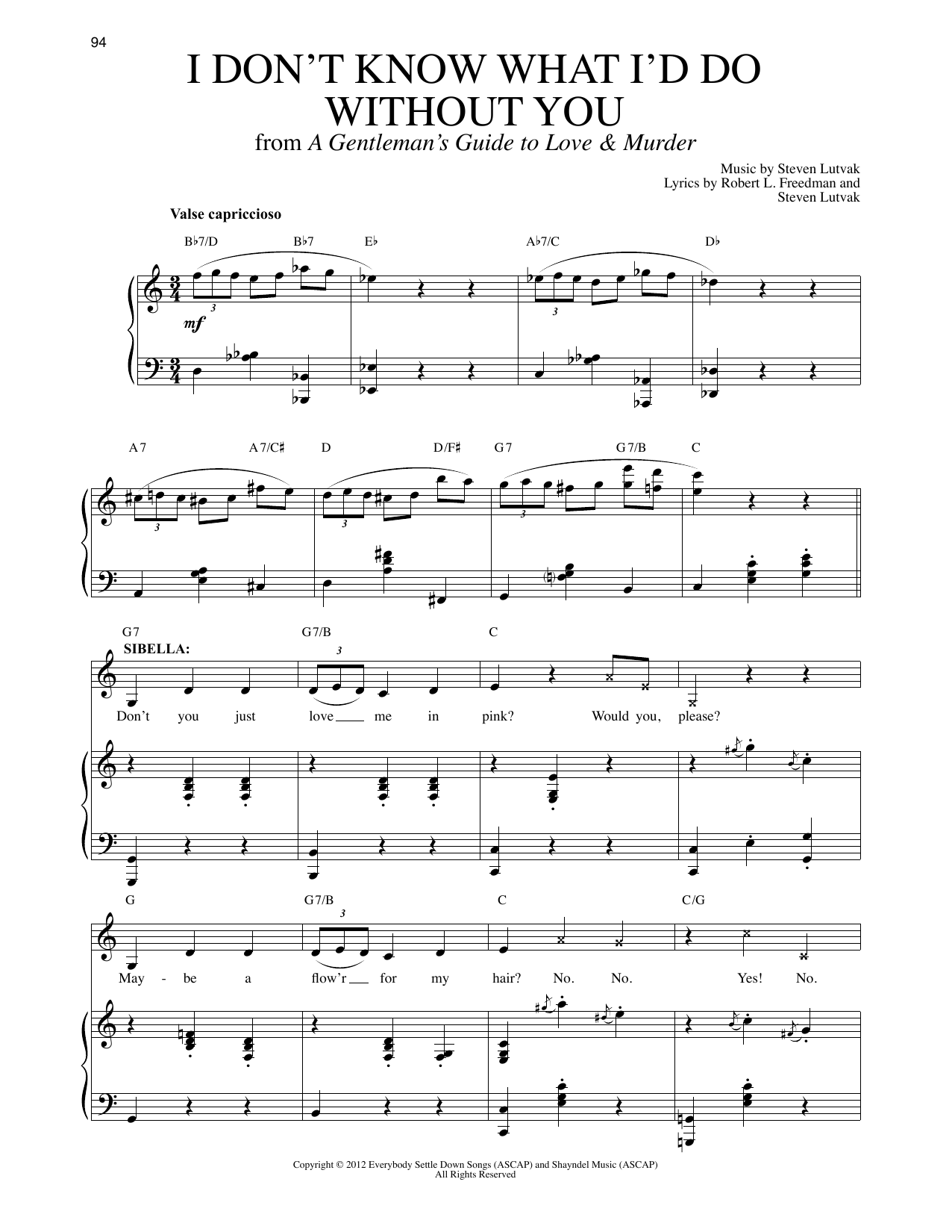 Download Steven Lutvak I Don't Know What I'd Do Without You Sheet Music and learn how to play Piano & Vocal PDF digital score in minutes