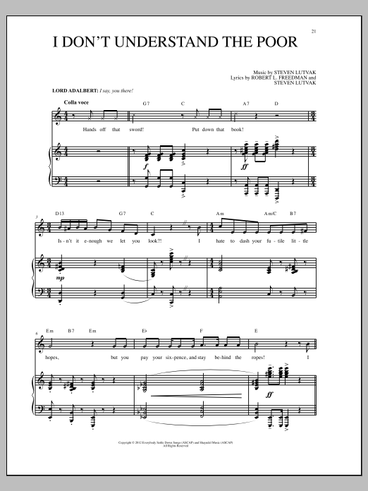 Download Steven Lutvak I Don't Understand The Poor Sheet Music and learn how to play Piano & Vocal PDF digital score in minutes