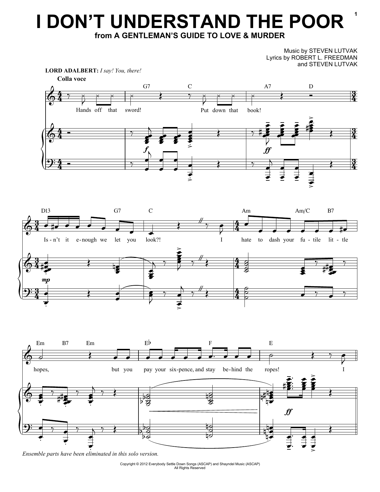 Download Steven Lutvak I Don't Understand The Poor Sheet Music and learn how to play Piano & Vocal PDF digital score in minutes